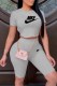 Grey Fashion Sexy Print Letter O Neck Short Sleeve Two Pieces