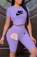 Purple Fashion Sexy Print Letter O Neck Short Sleeve Two Pieces