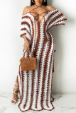 White Fashion Pierced Patchwork See-through Slit Halter Short Sleeve Dress