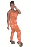 Orange Fashion Sexy Print Patchwork bandage Tie-dyed Sleeveless Slip Jumpsuits