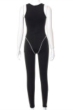 Black Casual Sportswear Print Patchwork Backless U Neck Skinny Jumpsuits