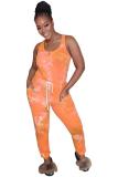 Orange Fashion Sexy Print Patchwork bandage Tie-dyed Sleeveless Slip Jumpsuits