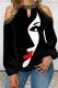 Black Casual Print Hollowed Out Patchwork O Neck Tops