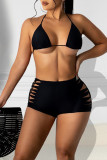 Rose Red Sexy Solid Hollowed Out Frenulum Swimwears