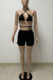 Rose Red Sexy Solid Hollowed Out Frenulum Swimwears