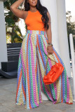 Red Casual Print Patchwork Loose High Waist Wide Leg Full Print Bottoms