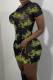 Black Sexy Print Patchwork See-through O Neck Pencil Skirt Dresses