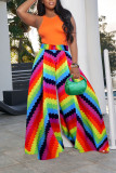Red Casual Print Patchwork Loose High Waist Wide Leg Full Print Bottoms