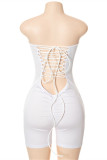 White Fashion Solid Backless Strapless Skinny Romper