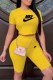 Yellow Fashion Sexy Print Letter O Neck Short Sleeve Two Pieces