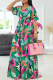 Green Casual Print Patchwork V Neck Waist Skirt Dresses