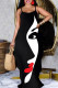 Black Sexy Casual Print Backless Spaghetti Strap Long Dress