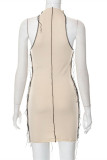 Apricot Fashion Sexy Solid Make Old Turtleneck Sleeveless Dress