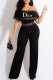 Black Fashion Sexy Print Patchwork Letter Off the Shoulder Jumpsuits