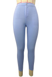 Blue Denim Zipper Fly Mid Solid washing pencil Pants Bottoms