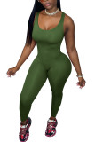Army Green Fashion Sexy Solid Milk. Sleeveless O Neck Jumpsuits