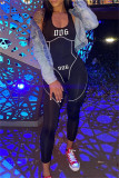 Black Casual Sportswear Print Patchwork Backless U Neck Skinny Jumpsuits