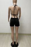 Rose Red Sexy Solid Hollowed Out Frenulum Swimwears