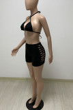 Rose Red Sexy Solid Hollowed Out Frenulum Swimwears