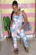 Powder blue Fashion Sexy Print Patchwork bandage Tie-dyed Sleeveless Slip Jumpsuits