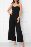Rose Red Sexy Casual Solid Backless Spaghetti Strap Regular Jumpsuits