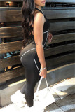 Black Casual Sportswear Print Patchwork Backless U Neck Skinny Jumpsuits