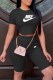 Black Fashion Sexy Print Letter O Neck Short Sleeve Two Pieces