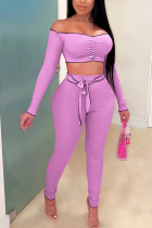 Light Purple Fashion Sexy adult Ma'am Patchwork Solid Two Piece Suits pencil Long Sleeve Two Pieces