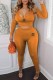 Orange Fashion Casual Print Letter V Neck Long Sleeve Two Pieces