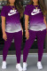 Purple Fashion Casual Gradual Change Letter O Neck Short Sleeve Two Pieces