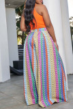Red Casual Print Patchwork Loose High Waist Wide Leg Full Print Bottoms