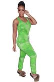 White and green Fashion Sexy Print Patchwork bandage Tie-dyed Sleeveless Slip Jumpsuits