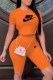Orange Fashion Sexy Print Letter O Neck Short Sleeve Two Pieces