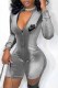 Grey Fashion Street Print Letter Zipper Collar Rompers
