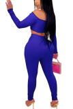 Blue Fashion Sexy adult Ma'am Patchwork Solid Two Piece Suits pencil Long Sleeve Two Pieces