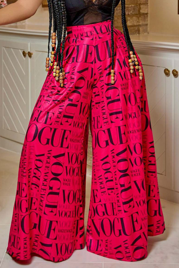 Red Casual Print Patchwork Loose High Waist Wide Leg Full Print Bottoms