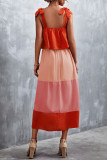 Orange Pink Casual Solid Bandage Patchwork Flounce Spaghetti Strap Straight Dresses