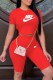 Red Fashion Sexy Print Letter O Neck Short Sleeve Two Pieces
