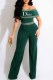 Green Fashion Sexy Print Patchwork Letter Off the Shoulder Jumpsuits