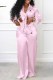 Pink Fashion Casual Print Patchwork Turndown Collar Long Sleeve Two Pieces