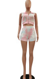 Pink Fashion Casual adult Ma'am Patchwork Print Tie Dye Two Piece Suits pencil Sleeveless Two Pieces