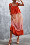 Orange Pink Casual Solid Bandage Patchwork Flounce Spaghetti Strap Straight Dresses