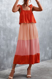 Orange Pink Casual Solid Bandage Patchwork Flounce Spaghetti Strap Straight Dresses