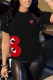 Black Fashion Street Print Patchwork O Neck T-Shirts