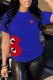 Blue Fashion Street Print Patchwork O Neck T-Shirts