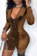 Coffee Fashion Street Print Letter Zipper Collar Rompers