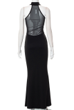 Black Sexy Solid Mesh Half A Turtleneck Trumpet Mermaid Dresses