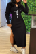 Black Fashion Print High Opening Hooded Collar Pencil Skirt Dresses