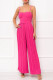 Rose Red Sexy Casual Solid Backless Spaghetti Strap Regular Jumpsuits