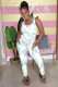 White and green Fashion Sexy Print Patchwork bandage Tie-dyed Sleeveless Slip Jumpsuits